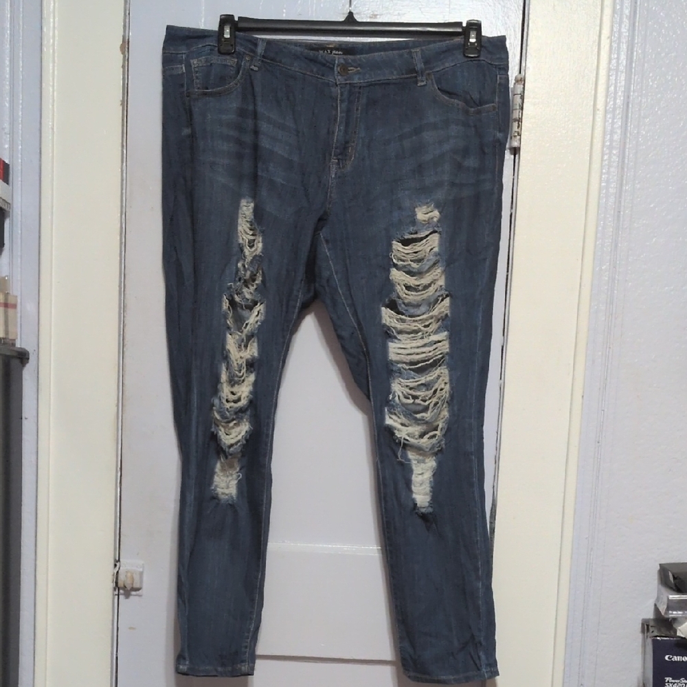 Wax Jean Ripped Blue Denim Pants